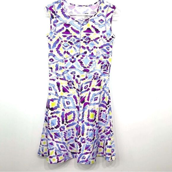 Title Nine White Purple Abstract Sleeveless A-Line Athletic Athleisure Dress - Picture 1 of 14